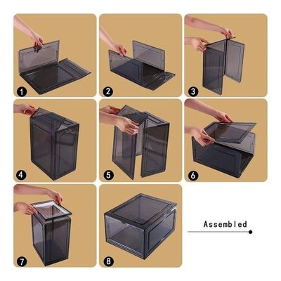 1CHASE Stackable Shoe Storage Box Black Front Open 3Pcs Set