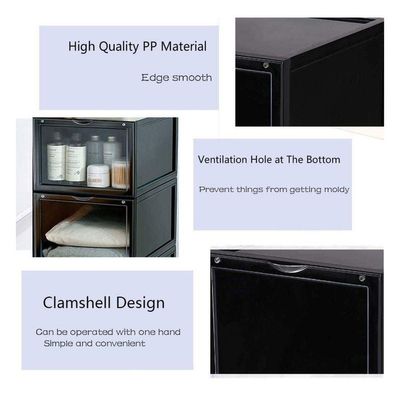 1CHASE Stackable Shoe Storage Box Black Front Open 3Pcs Set