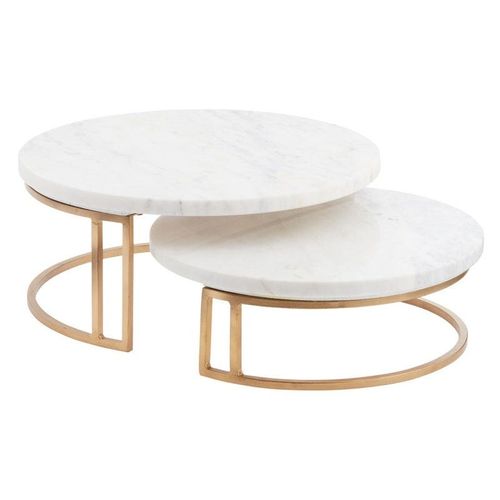 1CHASE Round Marble Tray Stand Set Of 2 Pcs White