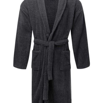 Shawl Collar AR Linen Bathrobe  for Women and Men Lightweight Robe Grey Large