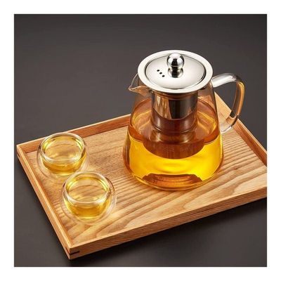 1CHASE Borosilicate Glass Teapot 950 ML With Double Wall Glass 50 ML pack of 6