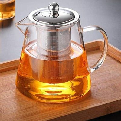 1CHASE Borosilicate Glass Teapot 950 ML With Double Wall Glass 50 ML pack of 6