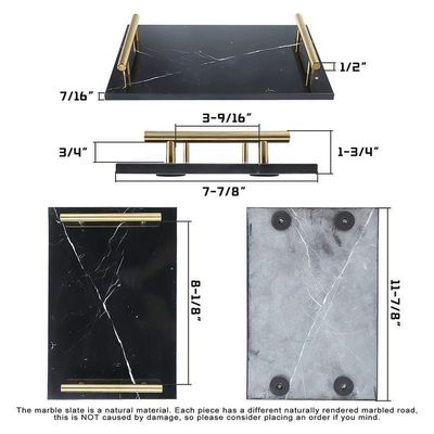 1CHASE Marble Tray with Gold Handle (Black) 30x20 cm