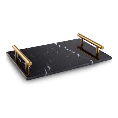 1CHASE Marble Tray with Gold Handle (Black) 30x20 cm
