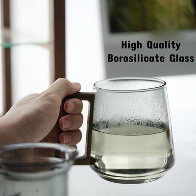 1CHASE Borosilicate Glass Mug With Infuser, Walnut Lid and Handle 500 ML  Smokey Grey