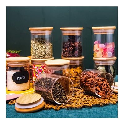 1CHASE Borosilicate Glass Spice Jar With Bamboo Lids 180 ML 10Pcs Set