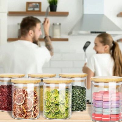 1CHASE Borosilicate Glass Spice Jar With Bamboo Lids 180 ML 10Pcs Set