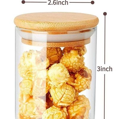 1CHASE Borosilicate Glass Spice Jar With Bamboo Lids 180 ML 10Pcs Set