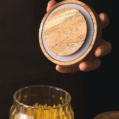 1CHASE Borosilicate Stripe Glass Food Storage Jar With Acacia Wood Air Tight Lid, Set Of 3, 1000 ML