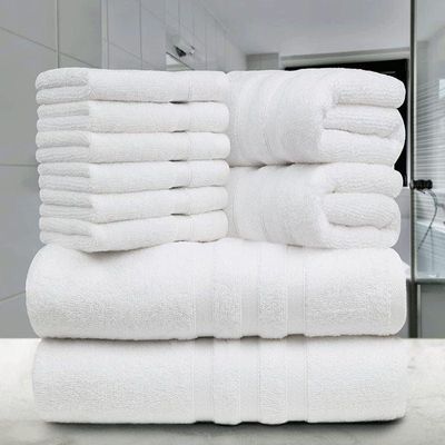 Set of 10 Zofty Bathroom Towel Set - 2 Bath Towels, 2 Hand Towels and 6 Washcloths - Hotel Quality and Spa Towels White 600GSM