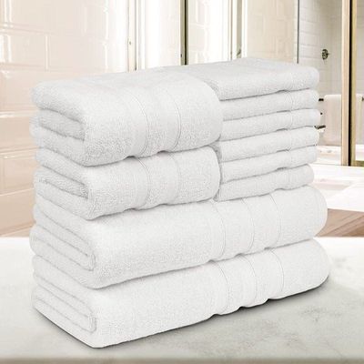 Set of 10 Zofty Bathroom Towel Set - 2 Bath Towels, 2 Hand Towels and 6 Washcloths - Hotel Quality and Spa Towels White 600GSM