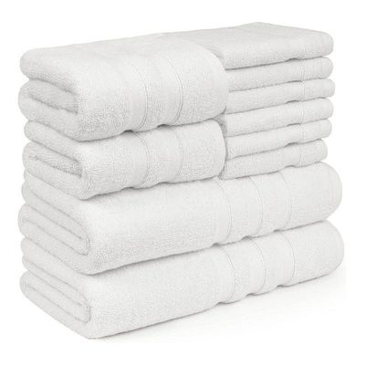 Set of 10 Zofty Bathroom Towel Set - 2 Bath Towels, 2 Hand Towels and 6 Washcloths - Hotel Quality and Spa Towels White 600GSM