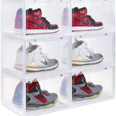 1CHASE Stackable Transparent Shoe Storage Box, Side Open 4Pcs Set
