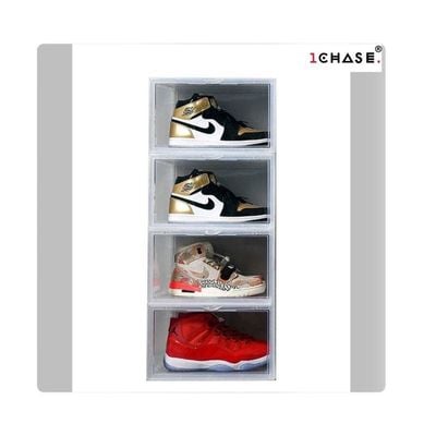 1CHASE Stackable Transparent Shoe Storage Box, Side Open 4Pcs Set