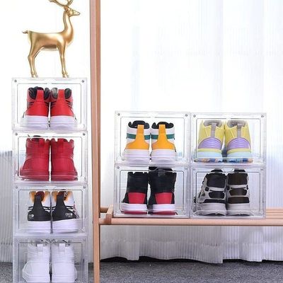 1CHSE Stackable Transparent Shoe Storage Box, Front Open 2Pcs Set