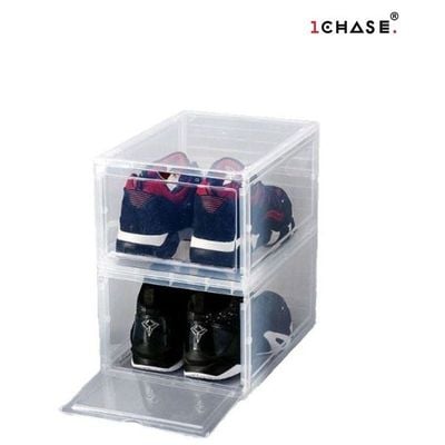 1CHSE Stackable Transparent Shoe Storage Box, Front Open 2Pcs Set
