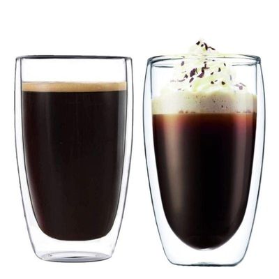 1CHASE Double Wall Borosilicate Coffee Juice Glass 450ML Set of 2