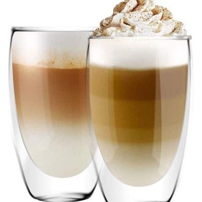 1CHASE Double Wall Borosilicate Coffee Juice Glass 450ML Set of 2