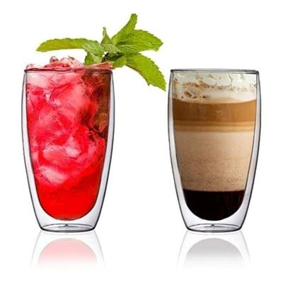 1CHASE Double Wall Borosilicate Coffee Juice Glass 450ML Set of 2