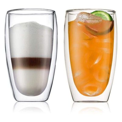 1CHASE Double Wall Borosilicate Coffee Juice Glass 450ML Set of 2