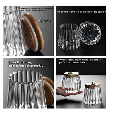 1CHASE Borosilicate Glass Storage Jars With Airtight Bamboo Lid And Metal Handle, Petal Decorative Containers, To Store Coffee Beans, Tea, Spices Etc Set of 2 (Oval & Conical) 600/700ML