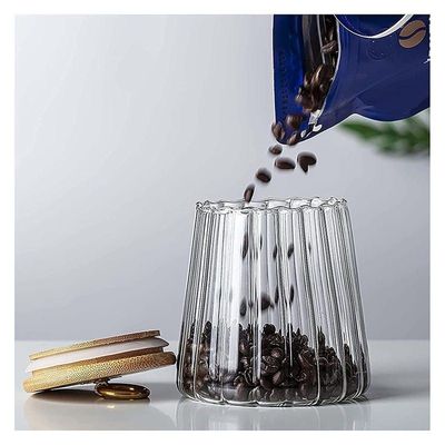 1CHASE Borosilicate Glass Storage Jars With Airtight Bamboo Lid And Metal Handle, Petal Decorative Containers, To Store Coffee Beans, Tea, Spices Etc Set of 2 (Oval & Conical) 600/700ML