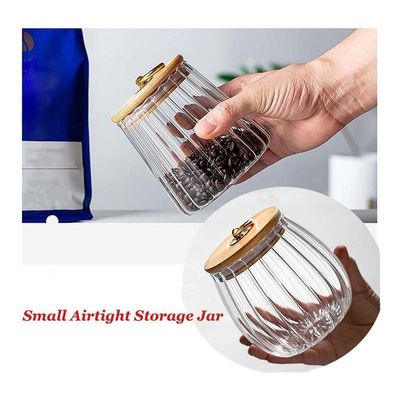 1CHASE Borosilicate Glass Storage Jars With Airtight Bamboo Lid And Metal Handle, Petal Decorative Containers, To Store Coffee Beans, Tea, Spices Etc Set of 2 (Oval & Conical) 600/700ML