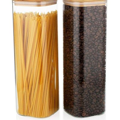 1CHASE Square Storage Jar With Bamboo Lid 1800 ML 2Pcs Set