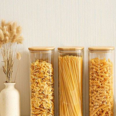 1CHASE Square Storage Jar With Bamboo Lid 1800 ML 2Pcs Set