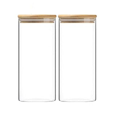 1CHASE Square Storage Jar With Bamboo Lid 1800 ML 2Pcs Set