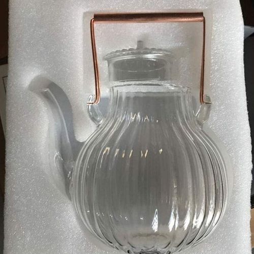 1CHASE Borosilicate Ridged Glass Teapot With Copper Handle 600 ML