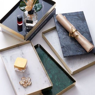 1CHASE Black Natural Marble Tray with Gold Detachable Base