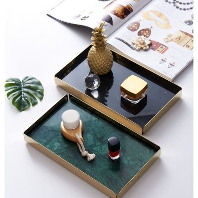 1CHASE Black Natural Marble Tray with Gold Detachable Base