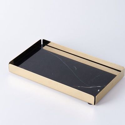 1CHASE Black Natural Marble Tray with Gold Detachable Base