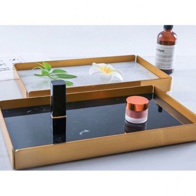 1CHASE Black Natural Marble Tray with Gold Detachable Base