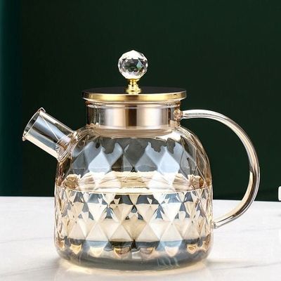 1CHASE Heat Resistant Borosilicate Diamond Pattern Glass Teapot With Stainless Steel Strainer Lid And Infuser, 1200 ML