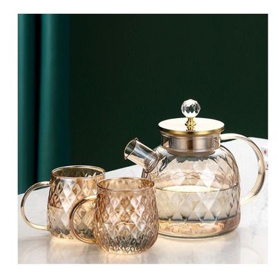 1CHASE Heat Resistant Borosilicate Diamond Pattern Glass Teapot With Stainless Steel Strainer Lid And Infuser, 1200 ML