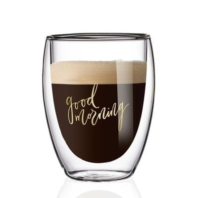 Double Wall Good Morning Printed Glass 350 ML Set of 2