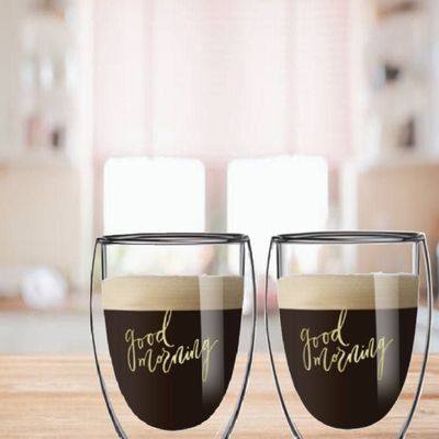 Double Wall Good Morning Printed Glass 350 ML Set of 2