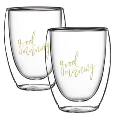 Double Wall Good Morning Printed Glass 350 ML Set of 2