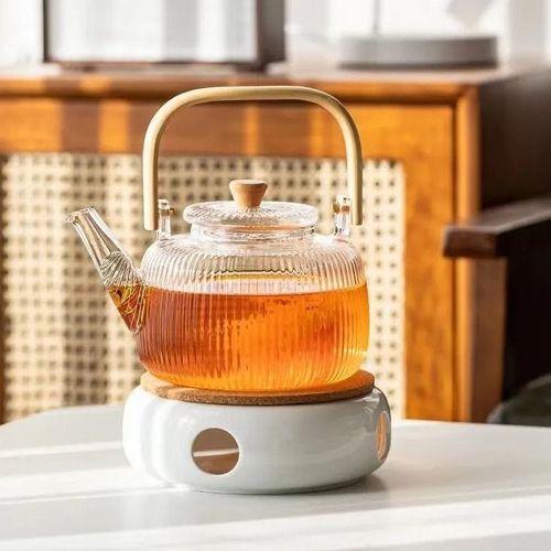 1CHASE Borosilicate Stripe Glass Teapot With Bamboo Handle and Lif for Loose Leaf Tea, Blooming Tea, Flower Tea e, 1000 ML