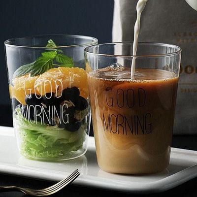 1CHASE Borosilicate Water Jug With Glass Lid 1500 ML and 2 Pcs Good Morning Printed Glass  Set