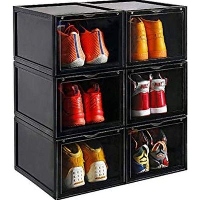 1CHASE Stackable Shoe Storage Box Front Open Black 6Pcs Set