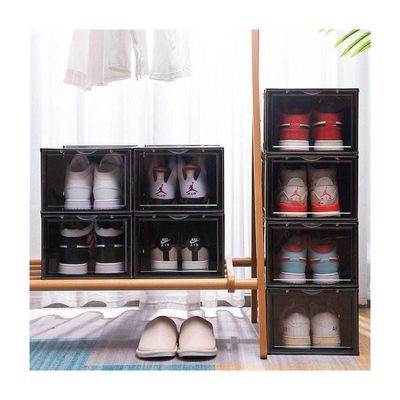 1CHASE Stackable Shoe Storage Box Front Open Black 6Pcs Set