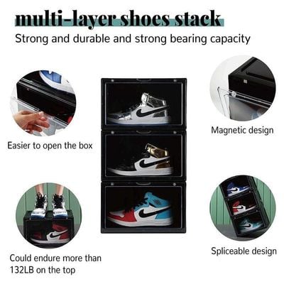 1CHASE  Stackable Shoe Storage Box, Side Open Black 4Pcs Set