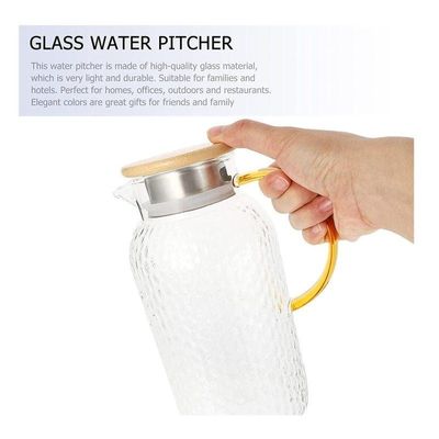 Heat Resistant Borosilicate Glass Water Pitcher With Bamboo Lid And Stainless Steel Strainer, 1800 ML