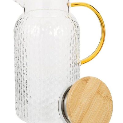Heat Resistant Borosilicate Glass Water Pitcher With Bamboo Lid And Stainless Steel Strainer, 1800 ML