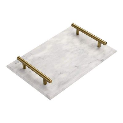 Marble Trinket Vanity Tray with Gold Handle (White) 30x20 cm
