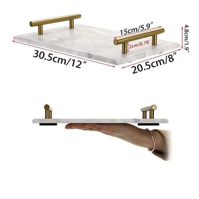 1CHASE Marble Trinket Vanity Tray with Gold Handle (White) 30x20 cm