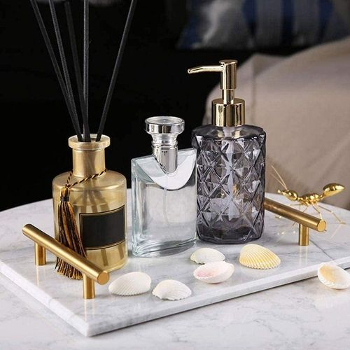 1CHASE Marble Trinket Vanity Tray with Gold Handle (White) 30x20 cm